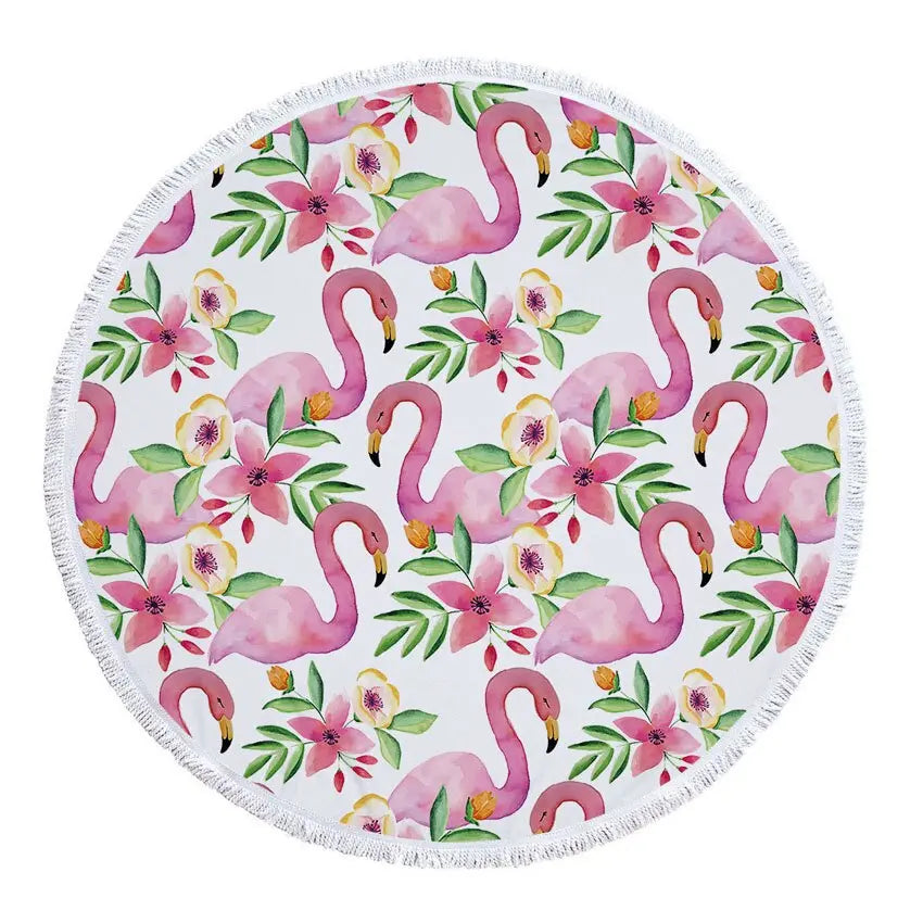 Beach Towel With Tassel Floral Flamingo Gift Bath Shower Towel For Adults 500g Microfiber 150cm Picnic Yoga Mat Blanket Carpet BeachStore 