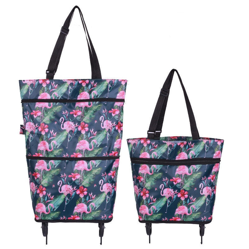 Oxford Folding Shopping Bag Shopping Cart Wheels Bag Small Pull Cart Women&#39;s Buy Vegetables Bag Shopping Organizer Tug Package BeachStore 