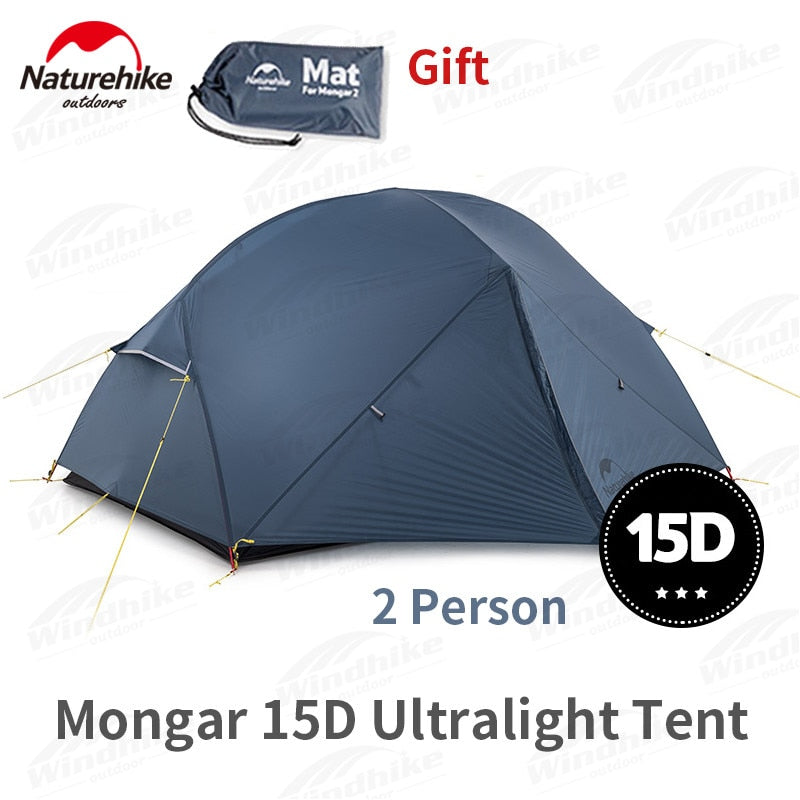 Naturehike Mongar 2-3 Person Camping Tent - 15D Nylon, Double Layer, Ultralight, Waterproof - Ideal for Travel, Hiking, and Outdoor Adventures - BeachStore