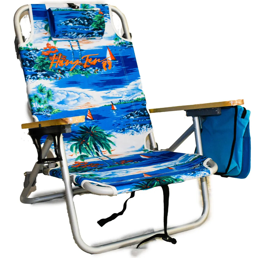 Hang Ten Deluxe Backpack Beach Chair with Wooden Armrests & Cooler Dry Pouch BeachStore Beach Gear > Beach Chairs > BackPack Beach Chairs