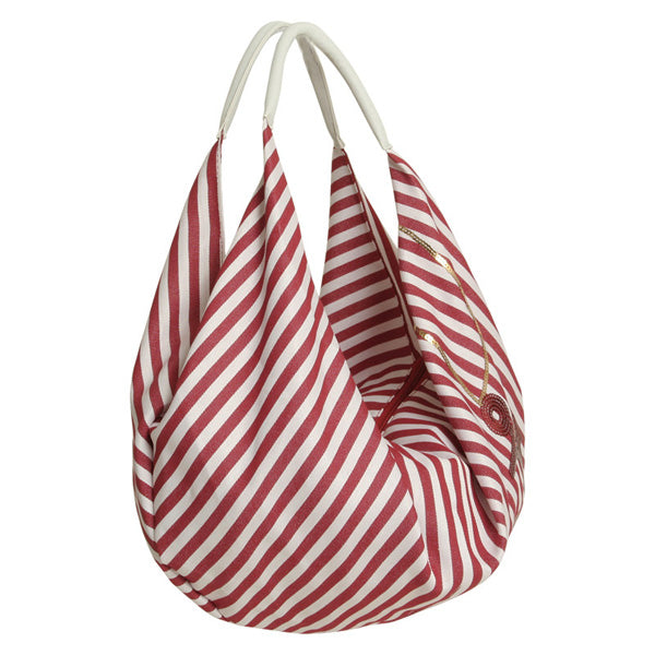 Anchor Sequined Striped Canvas Hobo Beach Bag - White & Red Stripes BeachStore Beach Gear > Beach Bags > Canvas Tote Bags