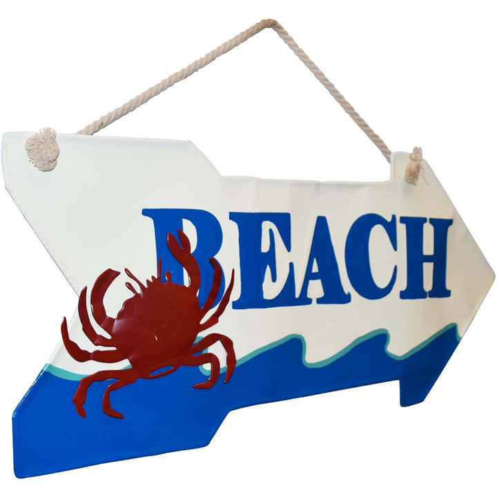 Large Decorative Metallic Beach Sign - Arrow with Crab BeachStore Beach Gear > Beach Decor > Beach Signs