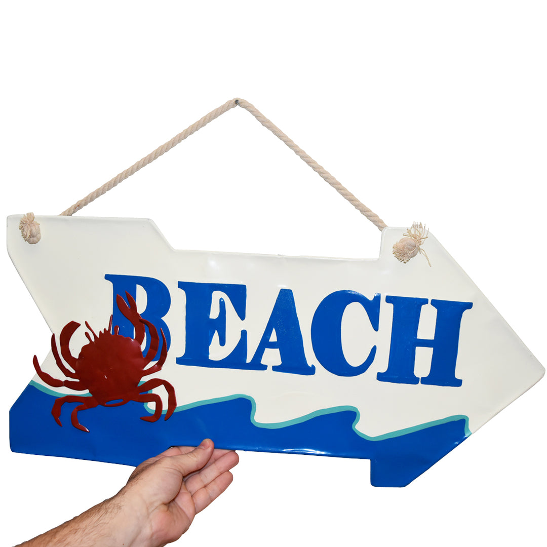 Large Decorative Metallic Beach Sign - Arrow with Crab BeachStore Beach Gear > Beach Decor > Beach Signs