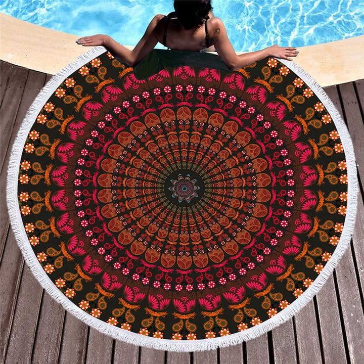 Bohemian Round Beach Towel Colorful Geometric Tassel Tapestry Microfiber Yoga Mat Boho Toalla Blanket 150cm Shower Bath Towels BeachStore 