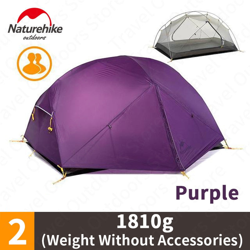 NatureHike Mongar Camping Tent 2 Persons Ultralight 20D Nylon Silicone Outdoor Hiking Tent With Free Tent Footprint NH17T006-T - BeachStore
