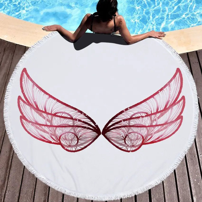 Summer Microfiber Round Beach Towel Circle Fairy Cupid Wings Print Shower Bath Towels Yoga Mat Blanket toalla de playa redonda BeachStore 