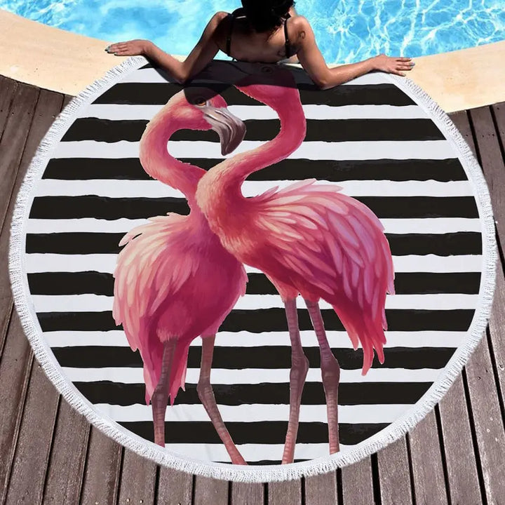 Beach Towel With Tassel Floral Flamingo Gift Bath Shower Towel For Adults 500g Microfiber 150cm Picnic Yoga Mat Blanket Carpet BeachStore 