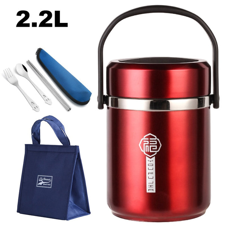 6 Hours Thermal Vacuum Lunch Box 304 Stainless Steel Insulated Worker Adult Food Container Large Picnic Student Bento Box Set BeachStore 