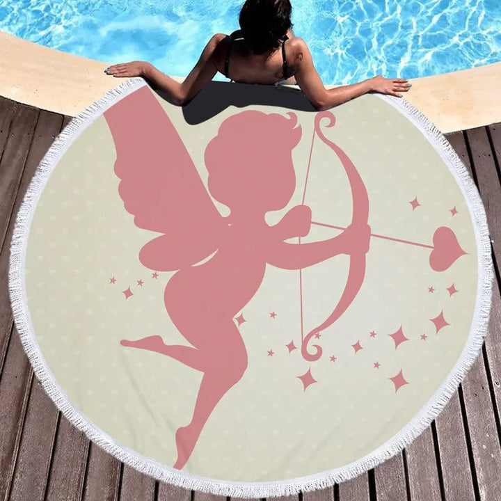 Summer Microfiber Round Beach Towel Circle Fairy Cupid Wings Print Shower Bath Towels Yoga Mat Blanket toalla de playa redonda BeachStore 