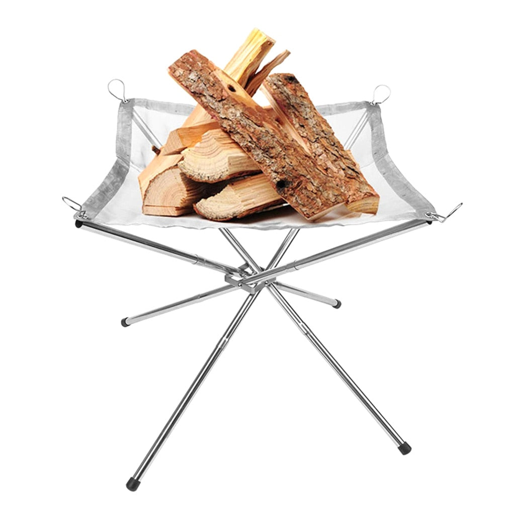 Portable Outdoor Fire Pit Grill Collapsing Steel Mesh Fire Stand Stainless Steel Foldable Mesh Fire Pit Outdoor  BBQ Tools BeachStore 