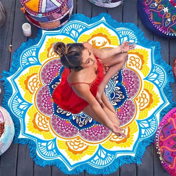 Bohemian Mandala Tassel Beach Round Tapestry Hippie Throw Roundie Yoga Mat Towel 10 BeachStore 