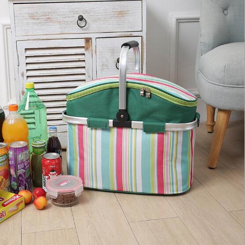 Oxford Shopping Basket 26L Cooler Bags Foldable Handbag for Wine Food Fruits Keeping Fresh Lunch Bag for Women Kids Picnic Bags - BeachStore