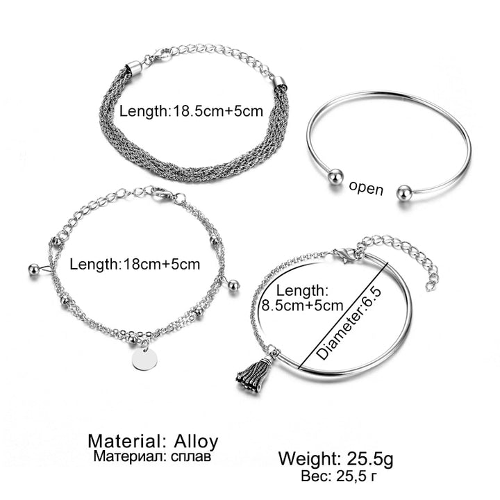 NEW Set Bohemian Silver Color Tassel Round Bracelet Set for Women Multilayer Pendant Bracelet 2020 Fashion Jewelry BeachStore 