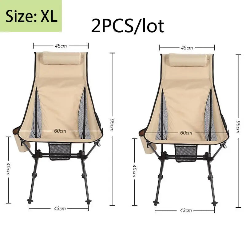 2 PCS Portable Ultralight Outdoor Folding Camping Chairs - Compact and Comfortable Beach Hiking Picnic BBQ Seat Fishing Tools - BeachStore