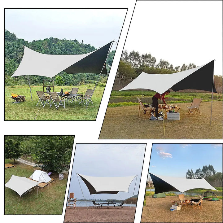 Top Lander Hexagonal Butterfly Awning: Large Black Coating Tarp Waterproof Shelter for Camping and Outdoor Adventures - BeachStore