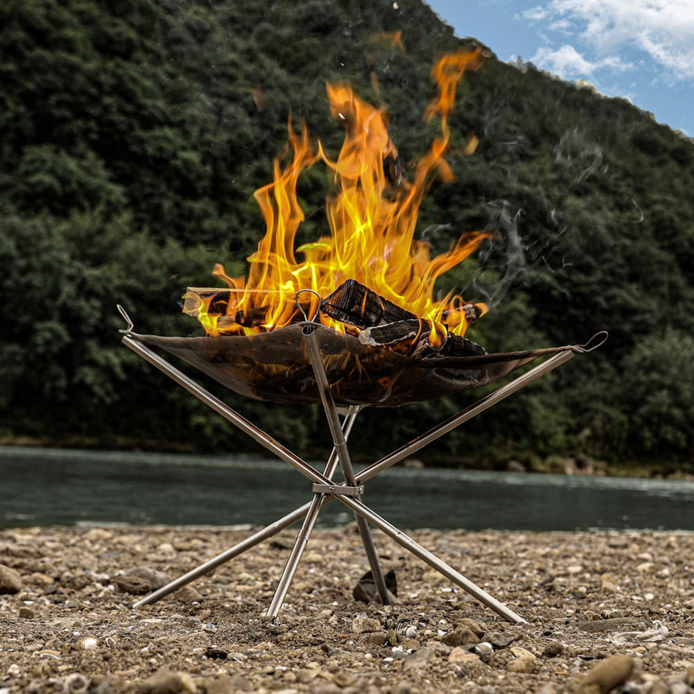 Bonfire Campfire Pit Camping Wood Stove Stand Frame Fire Rack Stainless Steel Foldable Mesh Fire Pit Outdoor Wood Heater Stove BeachStore 