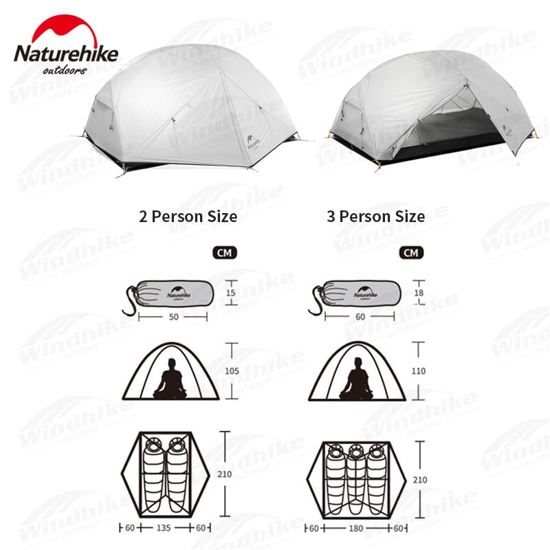 NatureHike Mongar Camping Tent 2 Persons Ultralight 20D Nylon Silicone Outdoor Hiking Tent With Free Tent Footprint NH17T006-T - BeachStore