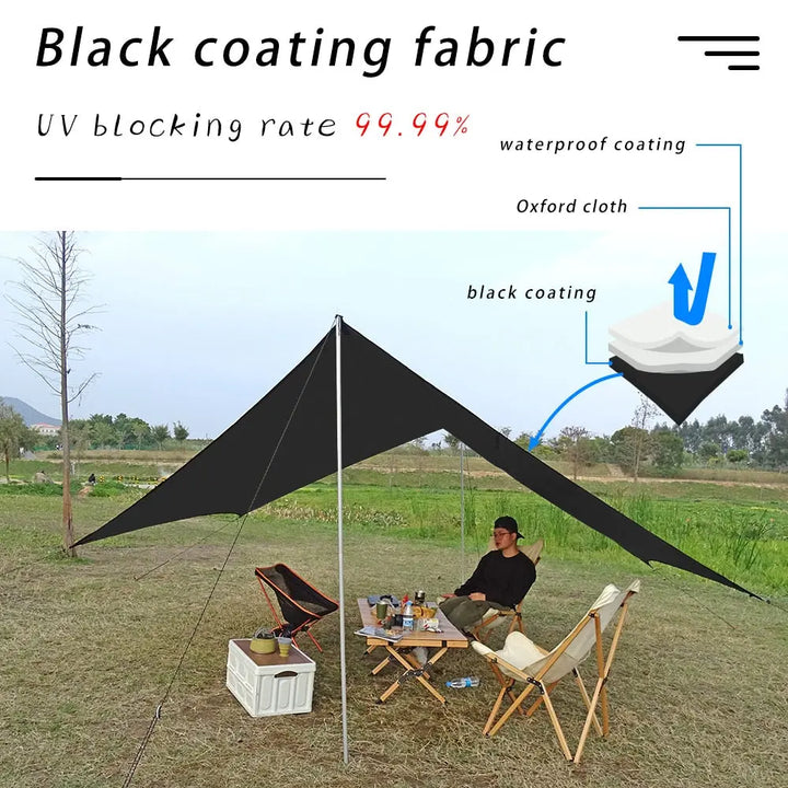 Top Lander Hexagonal Butterfly Awning: Large Black Coating Tarp Waterproof Shelter for Camping and Outdoor Adventures - BeachStore