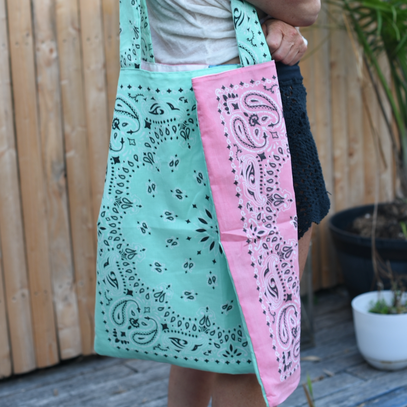 Light Pink & Mint Bandana Tote Bag - Made in The USA - Cotton - Bandana Beach