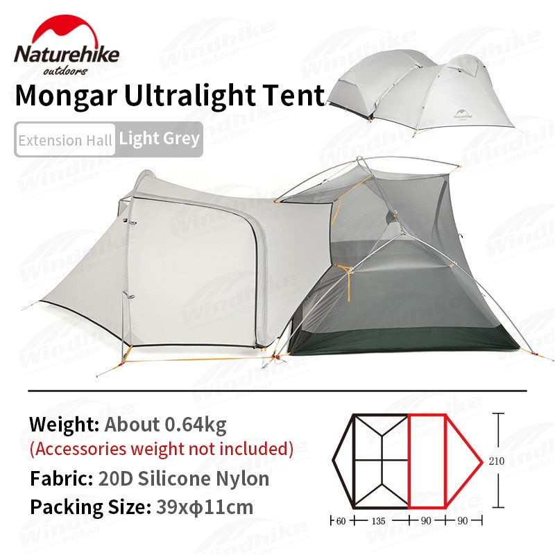 Naturehike Mongar 2-3 Person Camping Tent - 15D Nylon, Double Layer, Ultralight, Waterproof - Ideal for Travel, Hiking, and Outdoor Adventures - BeachStore