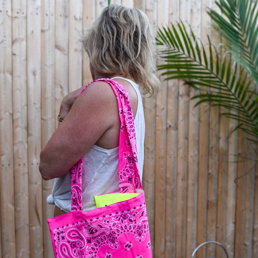 Light Pink & Mint Bandana Tote Bag - Made in The USA - Cotton - Bandana Beach