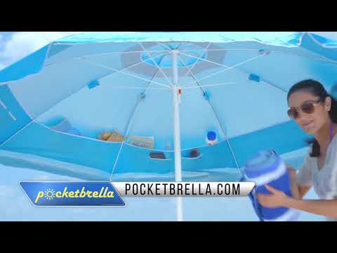 Sombrilla de playa Pocketbrella de 7 pies con almacenamiento interior y ancla